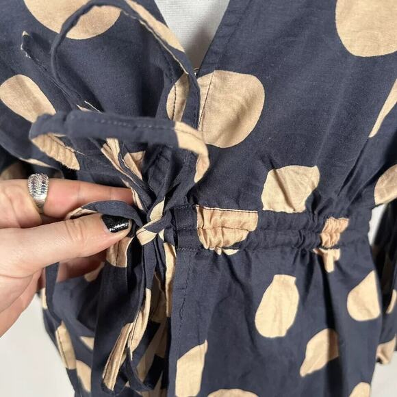 ASOS Navy Cream Polka Dot 3/4 Sleeve Top Blouse Shirt 6 Small Casual Tie Waist - Picture 3 of 5